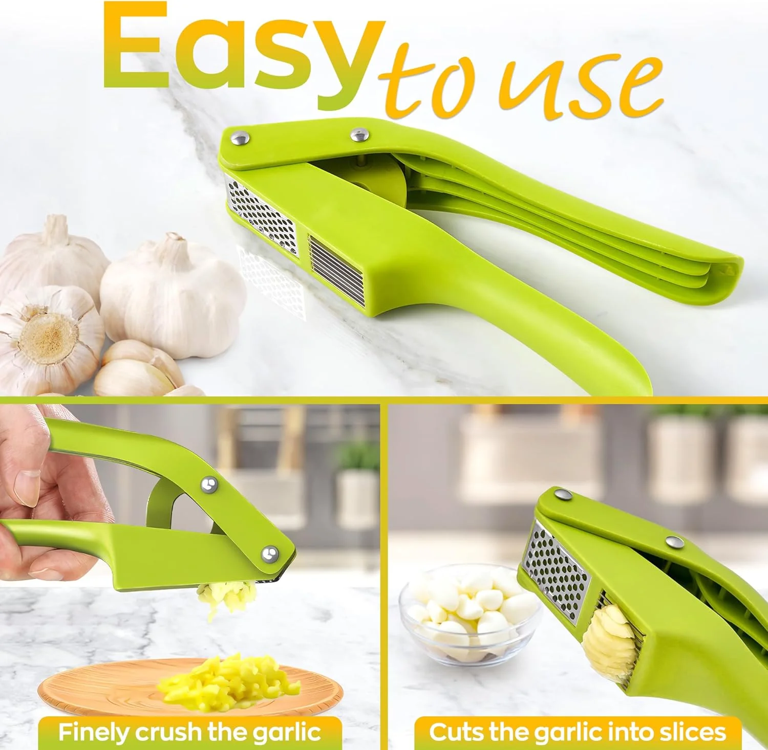 2 in 1 Garlic Press Stainless Steel Garlic Mincer Chopper - Image 3