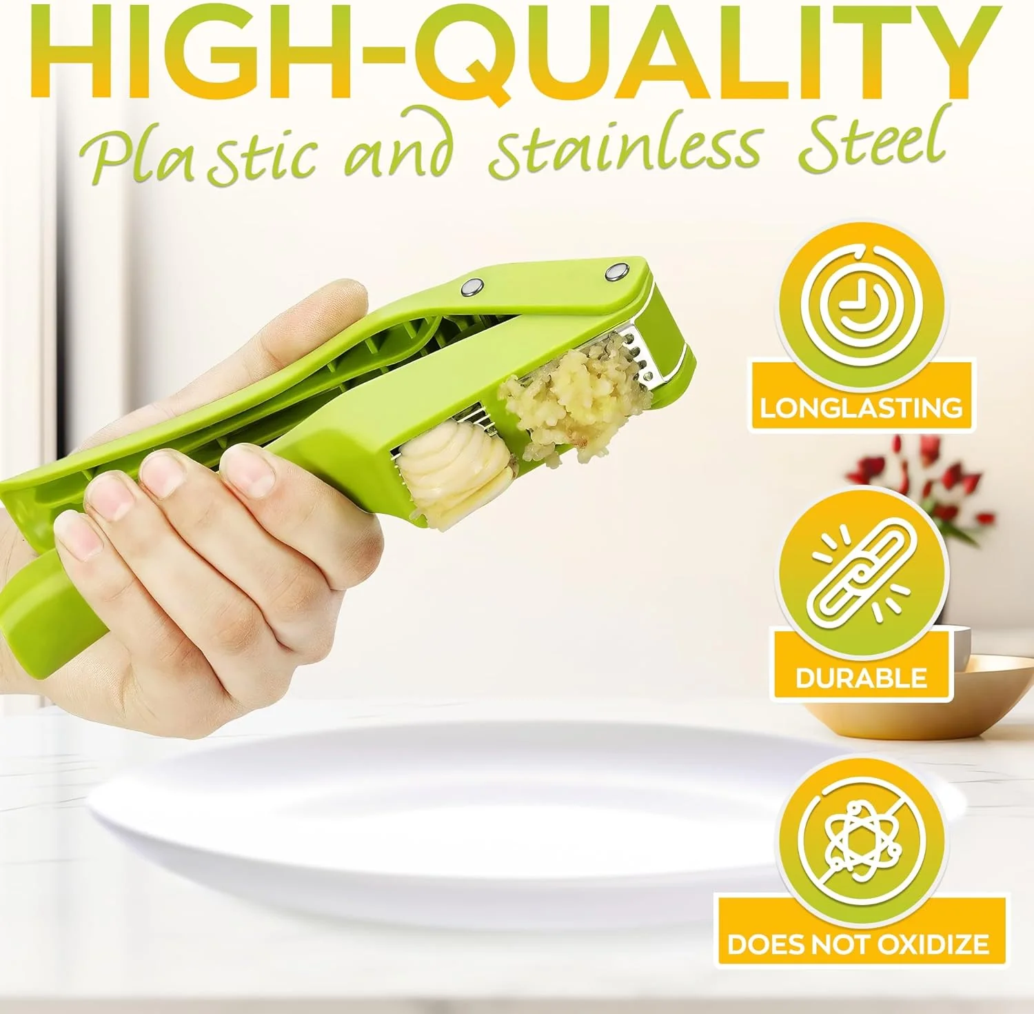 2 in 1 Garlic Press Stainless Steel Garlic Mincer Chopper - Image 6