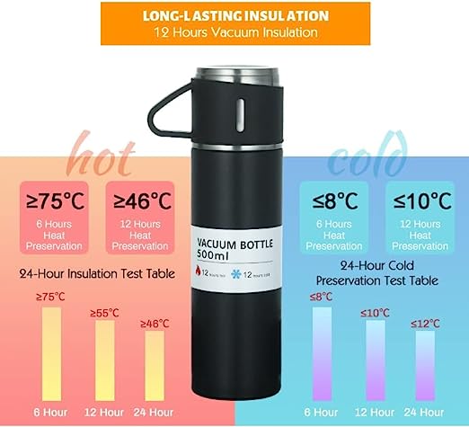Steel Vacuum Flask Set with 3 Stainless Steel Cups Combo - 500ml - Image 2