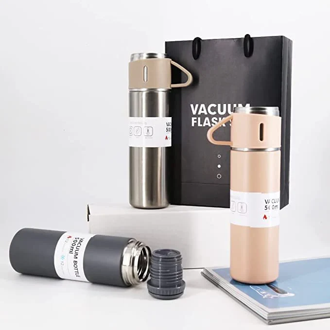 Steel Vacuum Flask Set with 3 Stainless Steel Cups Combo - 500ml - Image 3