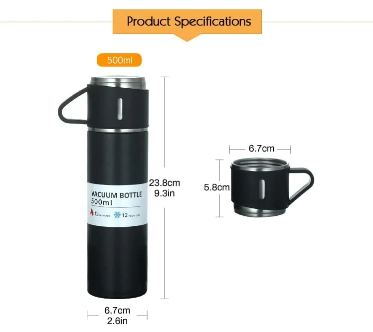 Steel Vacuum Flask Set with 3 Stainless Steel Cups Combo - 500ml - Image 6
